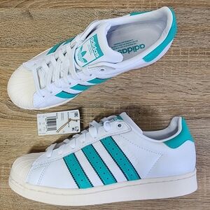 NWT ADIDAS Superstar White Mint Rush Teal Shell Toe Sneaker Shoe Women's 9